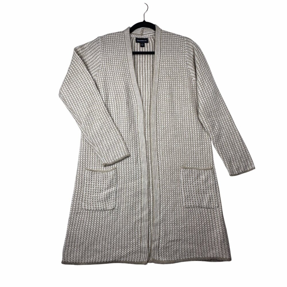 Fortune + Ivy Soft Chunky Longline Open Front Cardigan Knitted Beige/Cream Sz L
